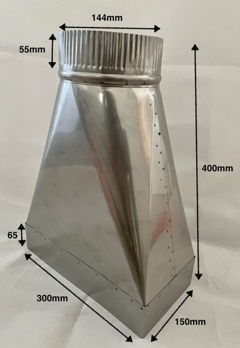 Rectangular to Round Flue Transition, Stainless Steel