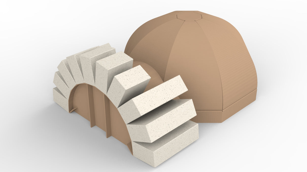 600mm Cardboard Oven Mould - with arch bricks, vent former and SS flue starter ring