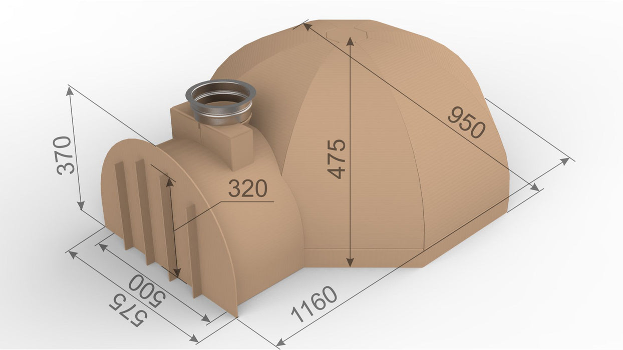 950mm Cardboard Mould - with arch bricks, vent former and SS flue starter ring