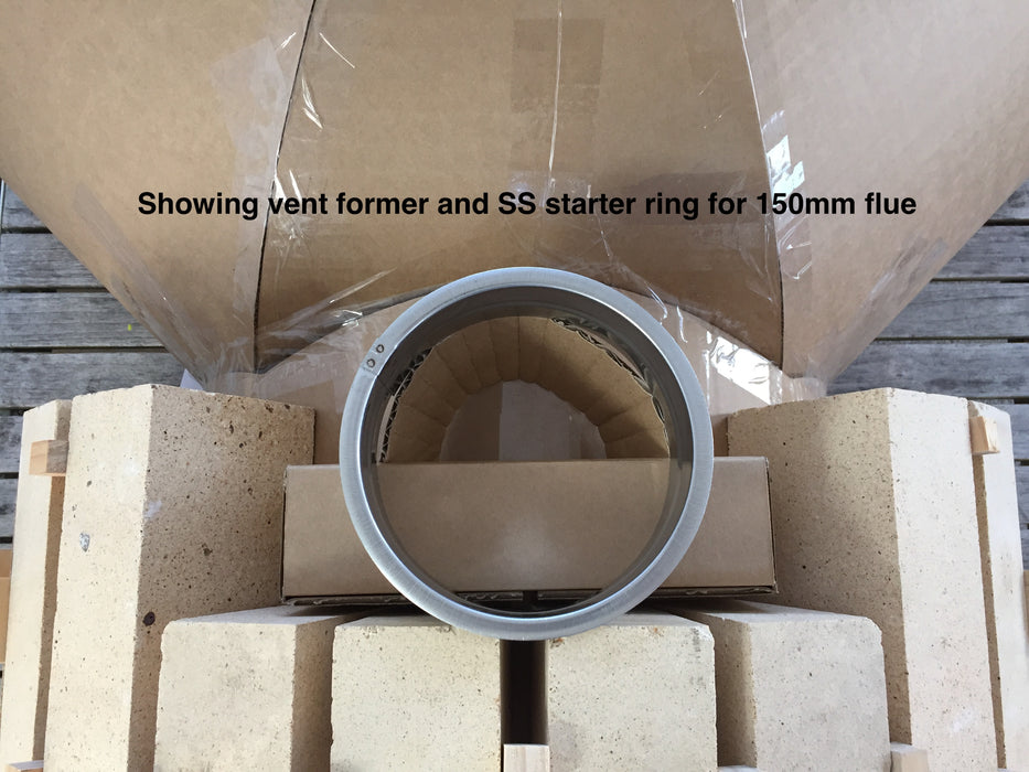 950mm Cardboard Mould - with arch bricks, vent former and SS flue starter ring