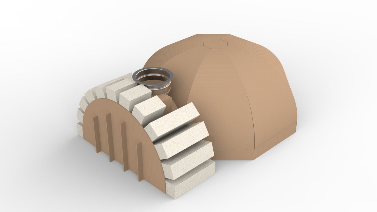 800mm Cardboard Mould - with arch bricks, vent former and SS flue starter ring